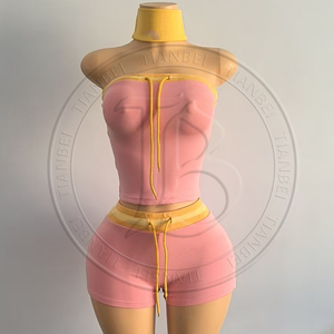 Completi Capri Personalizzabili con Logo per Donne, Top Halter Due Pezzi a <span class=keywords><strong>Pois</strong></span>, <span class=keywords><strong>Abbigliamento</strong></span> Estivo - Product Image 4