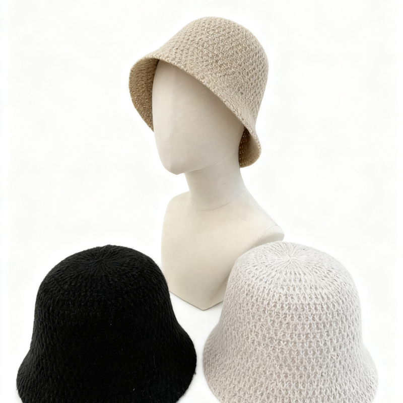 Hot Sale Womens Korean Style Wool Nylon Polyester Spandex Blend Knitted Bucket Hat Multi Color Casual Daily Headwear