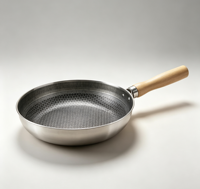 Ensemble de poêles et de sauteuses en acier inoxydable antiadhésives à induction avec manche en bois, design classique, sans couvercle