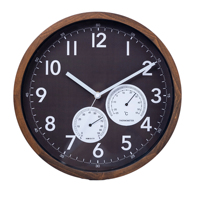 Jam Dinding Kayu Bentuk Bulat dengan Tampilan Suhu dan Kelembapan, Tanpa Suara, Quartz, untuk Dekorasi Rumah Kamar Tidur