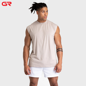 Conception de LOGO personnalisé pour hommes 100% <span class=keywords><strong>coton</strong></span> col étendu gilet surdimensionné ample débardeur lourd sans manches t-shirts pour hommes - Product Image 5
