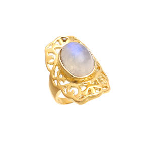 Anillo de piedras preciosas de piedra lunar arcoíris de Plata de Ley 925 nueva moda chapado en oro de 18 quilates para bodas y fiestas - Product Image 1