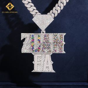 Pendentif personnalisé en argent 925 plaqué or blanc avec pierres précieuses multicolores et moissanite, design 3D de luxe hip-hop - Product Image 1