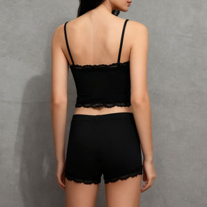 2026 New Fashion Women Lace Patchwork Sport Cami <b>Top</b> & Skinny Shorts Set Casual Two Piece Outfit Knitting Midi - Product Image 5