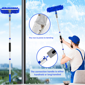 Nettoyeur de vitres en aluminium 3 en 1 anti-rayures - Conception télescopique rétractable à double lame |   Nettoyage, lavage et séchage en un seul geste, écologique - Product Image 2