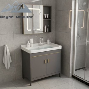 Ensemble de meuble-lavabo gris moderne Wayon avec miroir LED intelligent intégré et vasque en céramique pour projets résidentiels de luxe WW-YSG - Product Image 3