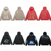 Sweat-shirt à capuche zippé intégral pour homme, coupe oversize, en molleton bouclette 600G, effet délavé à l'acide, avec manches raglan, style streetwear
