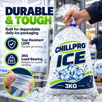 Sac d'emballage pour glace en LDPE durable, étanche, capacité de charge 3kg, 5kg, 7kg, 10kg, pour la vente en gros, ODM, OEM, destiné aux marchés de fruits de mer et à la chaîne du froid