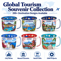 Tasse en céramique souvenir du Cap-Vert, motif imprimé de bâtiments emblématiques colorés et de fleurs, pour tasse à café en porcelaine, conception personnalisée OEM ODM, vente en gros