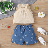 Nouvel ensemble de vêtements d'été pour filles, chemise blanche et short en jean, tenue 2 pièces, été 2026