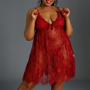 Ensemble de pyjamas pour femmes rouges, sexy et romantiques, sous-vêtements en dentelle à taille basse pour femmes - Product Image 1