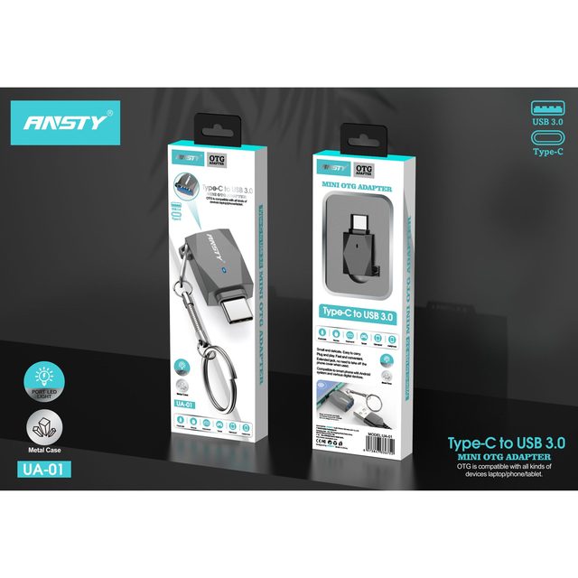 Ansty Mini Otg Adapter Type C To Usb 3.0 With Led Light Model Ua 01