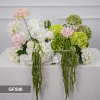 Décoration florale artificielle pour allée de 70 cm, mélange d'hortensias et d'amarantes, vente en gros, chemin de table floral rose poudré et vert