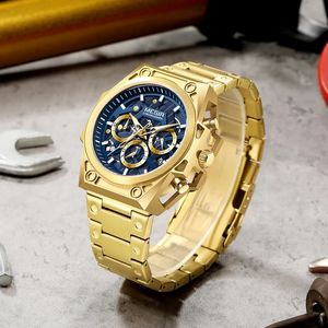 Мужские часы Megir 4220, золотистые, из нержавеющей стали, деловой хронограф, аналоговые, водонепроницаемые, с люминесцентными стрелками, кварцевые. - Product Image 5