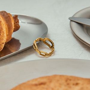 J & D Thời Trang Nhẫn Đồ Trang Sức Phong Cách Cổ Điển 18K Mạ Vàng Nhẫn Thép Không Gỉ Zircon Hình Bầu Dục Màu Trắng Zircon Liên Kết Đóng Dây Đeo Vòng - Product Image 4