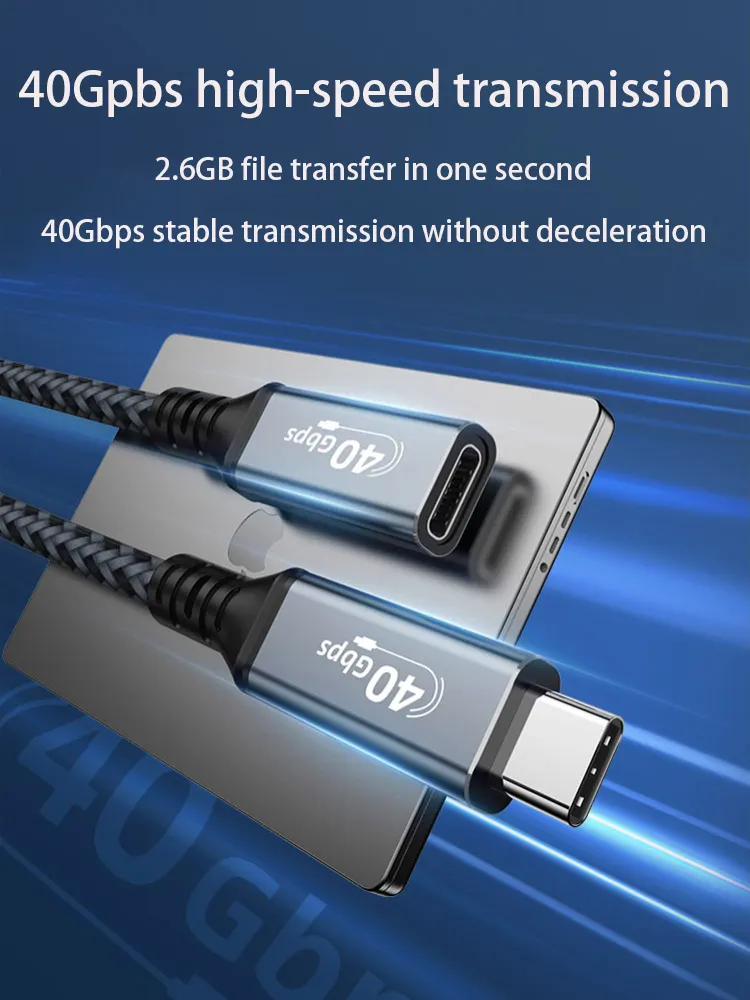 USB C 4.0 כבל מאריך זכר לנקבה מעטפת סגסוגת אלומיניום טעינה מהירה העברת קבצים חומר נחושת מרופד טלפונים ניידים