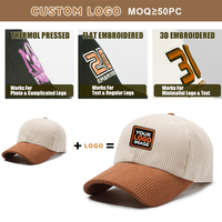 Gorras de Béisbol Personalizadas con Logotipo Bordado, 6 Paneles, Lisas, de Pana, con Visera Curva, Unisex, de Dos Tonos, Estilo Dad Hat, con Cierre a Presión