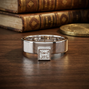 Bague pour homme en or 14 carats, pureté 58,5 %, sertie de diamants de laboratoire taille princesse, design géométrique moderne, vente en gros - Product Image 2