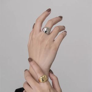 S925 Pure Silver Geometric Square <b>Ring</b> Open <b>Adjustable</b> Unisex Everyday Wear Jewelry - Product Image 3