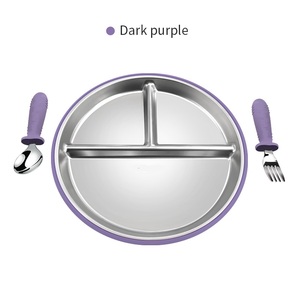 Customized Baby Food Grade Plate Set Includes 304 Steel Plate and Silicone Gripped Fork Spoon for Self Feeding - Product Image 6