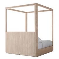 Lit à baldaquin en bois massif de noyer, style américain vintage, robuste et luxueux, avec cadre à quatre poteaux cannelé, disponible en tailles Cal King et Full Size