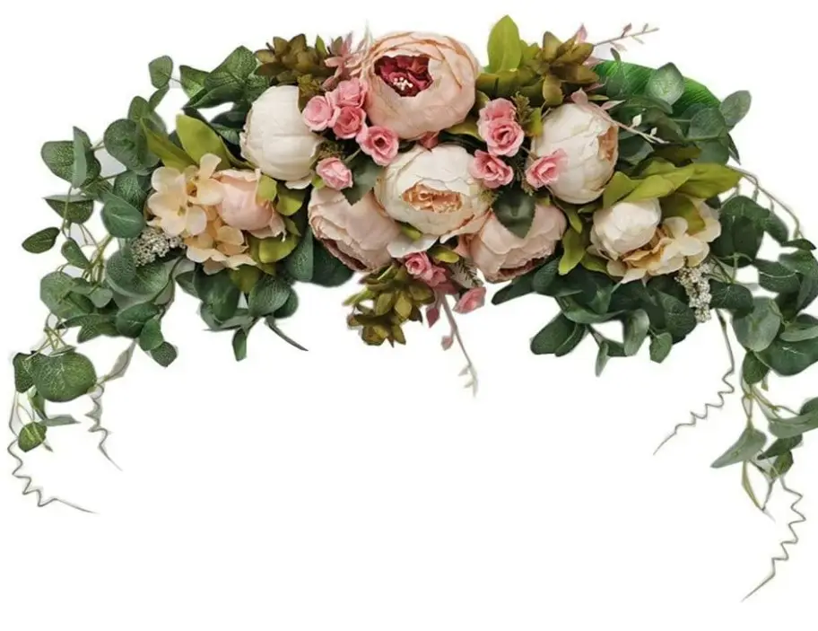 Wedding Arch Flowers  30 Inch Rustic Artificial Floral Swag for Lintel  Green Leaves Rose Peony Sunflowers Door Wreath Home Deco