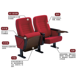 Chaise d'auditorium industrielle nationale 2101 en tissu rouge pour hôpital et salle de théâtre - Product Image 5