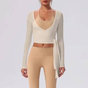 Wholesale Wrap-Style <b>Long</b> <b>Sleeve</b> Women's Yoga Set Tie-Up <b>Top</b> Breathable Four-Way Stretch Sportswear High-Waist Fitness Wear - Product Image 6