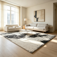 Tapis géométrique noir et blanc, design abstrait, tapis jacquard, revêtement de sol moderne pour la maison et l'hôtel