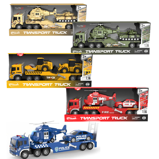 Wholesale Military Firefighting Engineering Style 1:16 Inertrial Trailer  Car Toy with Airplane