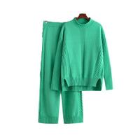Ensemble deux pièces pour femme, pull en maille ample à col montant, couleur unie, style décontracté, automne et hiver, nouvelle collection