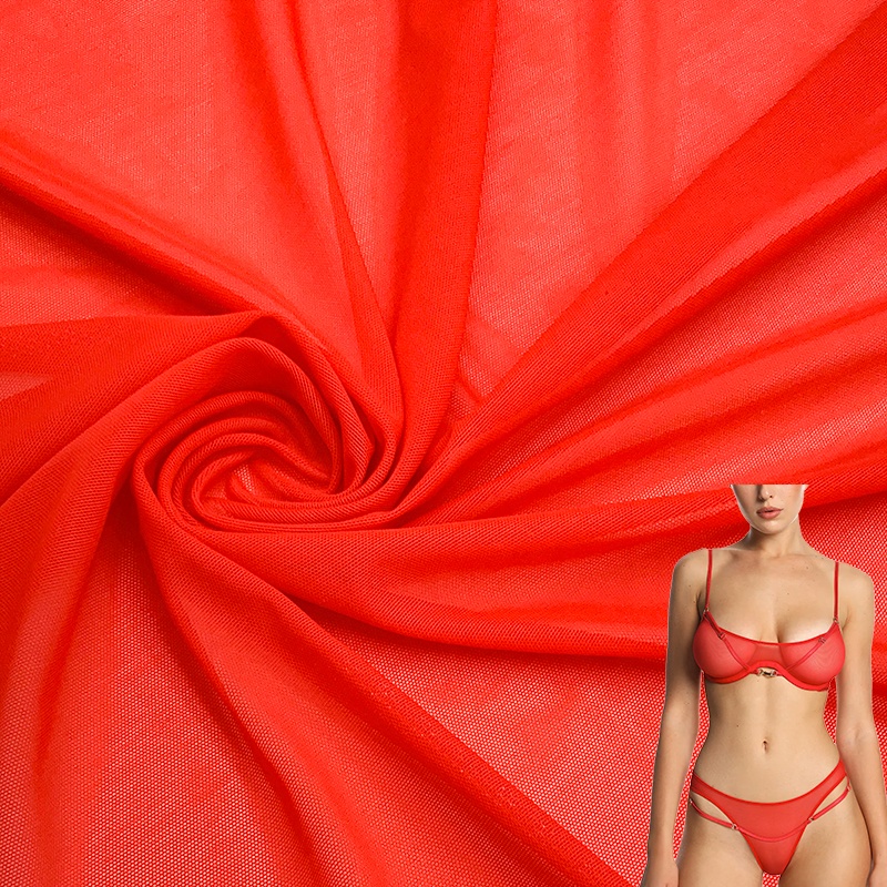 NO MOQ Red High Elasticity Power Net Tulle Mesh Nylon Spandex Fabric Corset Lingerie Skating Performance Dresses Fabrics