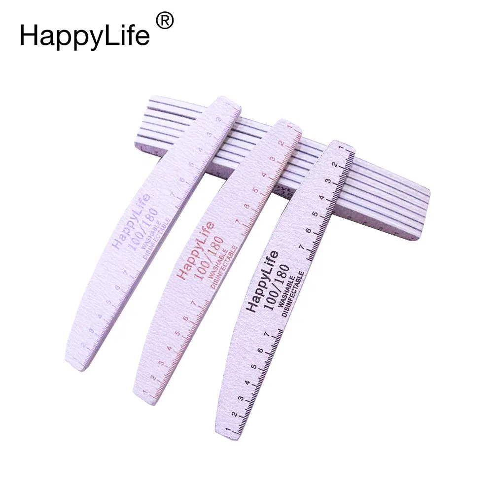 HappyLife-limas de uñas para manicura, tablero de esmeril con estampado personalizado de media luna, grano de cebra, 100 / 180