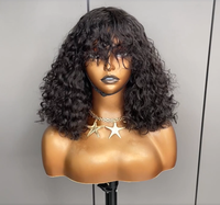 Perruque en cheveux vierges ondulés, fabriquée à la machine, avec frange, dentelle transparente, sans colle, sans dommages, couleur personnalisée pour femmes noires