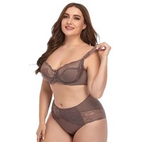Set Bra Wanita Ukuran Besar Baru, Eksklusif Lintas Negara, Gaya Seksi dengan Renda di Tepi, Bra Cup Ultra Tipis, Tali Tidak Dapat Diubah