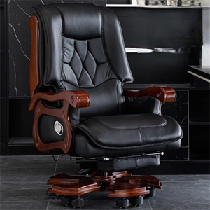 Chaise de <span class=keywords><strong>bureau</strong></span> exécutive moderne ergonomique réglable en cuir noir pivotante avec fonction inclinable et repose-pieds - Product Image 6