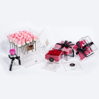 Présentoir de roses éternelles, pièces, boîtes de rangement en plastique, avec couvercle et tiroir, fleur en acrylique, boîte-cadeau, boîte en acrylique