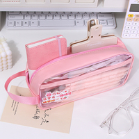 Étui à crayons transparent personnalisé de haute qualité en PVC imperméable avec fermeture éclair, design mignon pour les fournitures scolaires et de bureau des filles