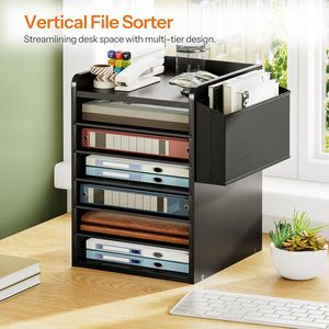 Office Organizer Wooden <b>Storage</b> Rack 7 Layers Desktop <b>File</b> Organizer Multipurpose Rectangle Standing Type - Product Image 3