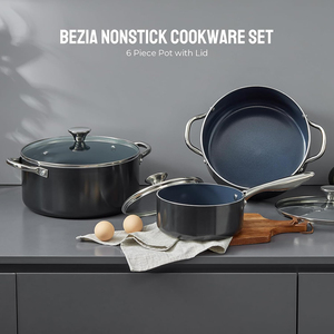 Juego de Utensilios de Cocina de 6 Piezas de Aleación de Aluminio con Revestimiento Cerámico Moderno, Asas de Acero Inoxidable, Tapas de Vidrio Transparente, Antiadherente, Apto para Inducción - Product Image 3