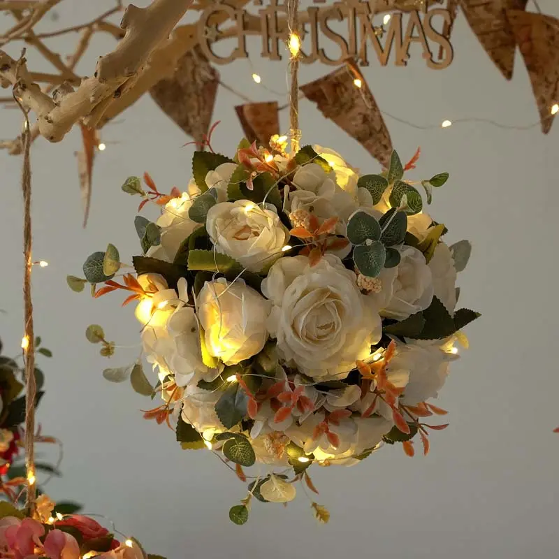 Bolas de flores artificiales con luz Led, decoración de boda, 20cm