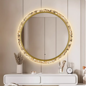 Espejo de Maquillaje de Baño de Vidrio Irregular Dorado Estilo Moderno Vintage, Marco de Aleación de Aluminio, Decoración Personalizada para Sala de Estar, <span class=keywords><strong>Ecoliving</strong></span> - Product Image 1