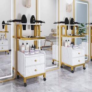 Z Barber Shop Metal Tool Cabinet Hairdressing Shop Mirror Table Beauty Salon Trolley Hair Dryer Multifunctional <b>Storage</b> Rack - Product Image 1