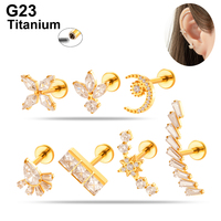 Maina High Quality Gold Tragus Earrings G23 Titanium Internally Thread Labret Piercing Jewelry Geometry Zircon Ear Stud Lip Ring