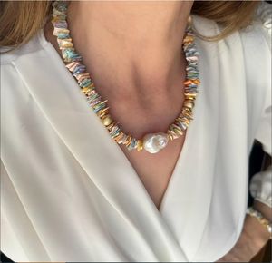 שרשרת קליפות רב-צבע בעבודת יד לנשים מצופה זהב בארוק פנינה קיץ מתנה לתכשיטים דתיים - Product Image 5