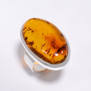 Anillo de Ámbar Amarillo, Plata de Ley 925, Joyería para Mujer, Venta al por Mayor, Exportadores de Anillos de Plata Fina - Product Image 1