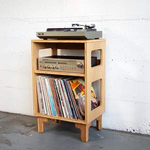 Présentoir de bureau moderne en bois massif Viny Support de support pour tourne-disque Porte-disque <span class=keywords><strong>vinyle</strong></span> en chêne blanc - Product Image 1