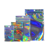 Sacs en mylar holographiques refermables avec logo personnalisé, mini, transparents à l'avant, anti-odeurs, à fermeture éclair, debout, 3,5