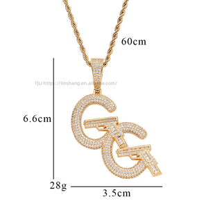 <b>Copper</b> CZ CC Gun Pendant Necklace, Letter <b>Chain</b> Hip Hop Jewelry - Product Image 5