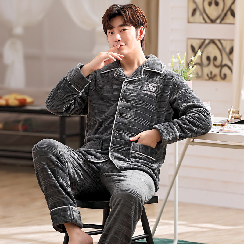 New Arrival Winter Flannel Men's Pajamas Warm Fleece 2pcs Pyjama Velvet Pajamas Set